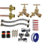 Brass Bib Tap Full Kit x2: geflochtene Schläuche, schwarze Anschlüsse mit roter Markierung