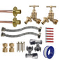 Brass Bib Tap Full Kit x2: geflochtene Schläuche, Messinganschlüsse, blaues Dichtband