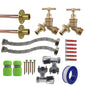 Full tap connect kit contents with twin braided hoses, green-line connectors and hardware