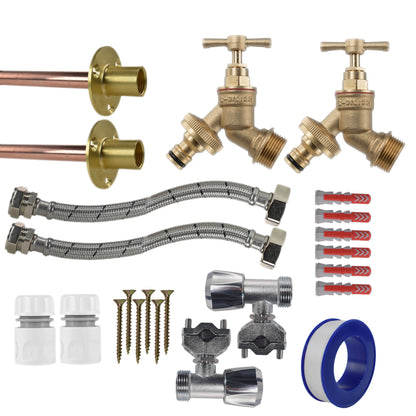 Full tap connect kit contents with twin braided hoses and blue-line connectors