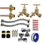 Brass Bib Tap Full Kit x2: geflochtene Schläuche, schwarze Anschlüsse mit gelber Markierung