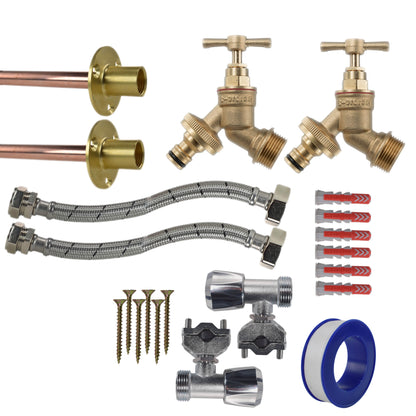 Messing Quick-Connect Bib-Tap Komplettset (2x) mit Schlauchanschlüssen und Dichtungen