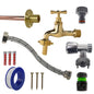 Polished brass 13mm barb tap full kit with black/green hose connector