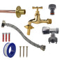 Full polished brass tap connection kit with flexible hose, valve, and barbed threaded fittings