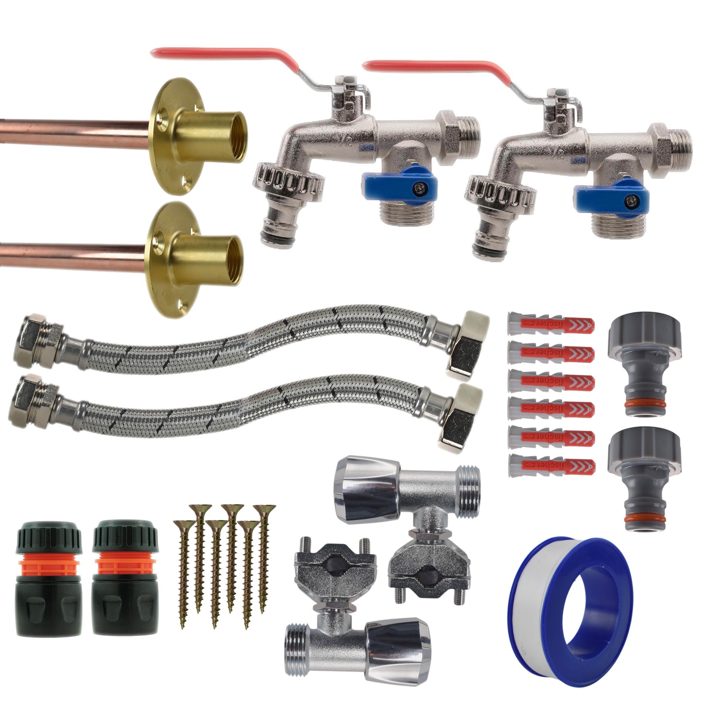 Full Connection Kit x2 für Doppellever Tap mit Schwarz/Orange-Schlauchanschlüssen und Ventil-Set