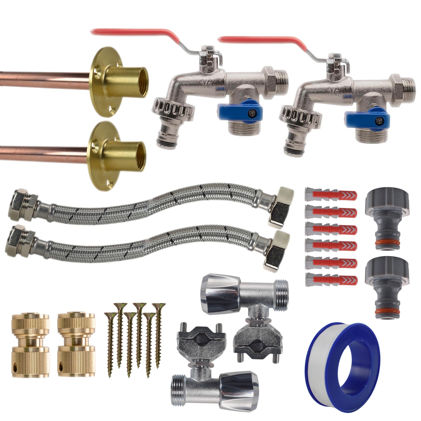 Full Connection Kit x2 für Doppellever Tap mit Messing-Schlauchanschlüssen, Flexschläuchen