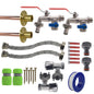 Double Lever Tap kit x2: lime-green caps, braided hoses, blue seals, angle fittings