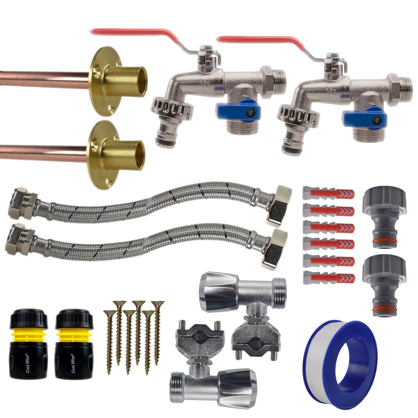 Full Connection Kit x2 für Doppellever Tap mit Schwarz/Gelb-Schlauchanschlüssen und Flexschläuchen