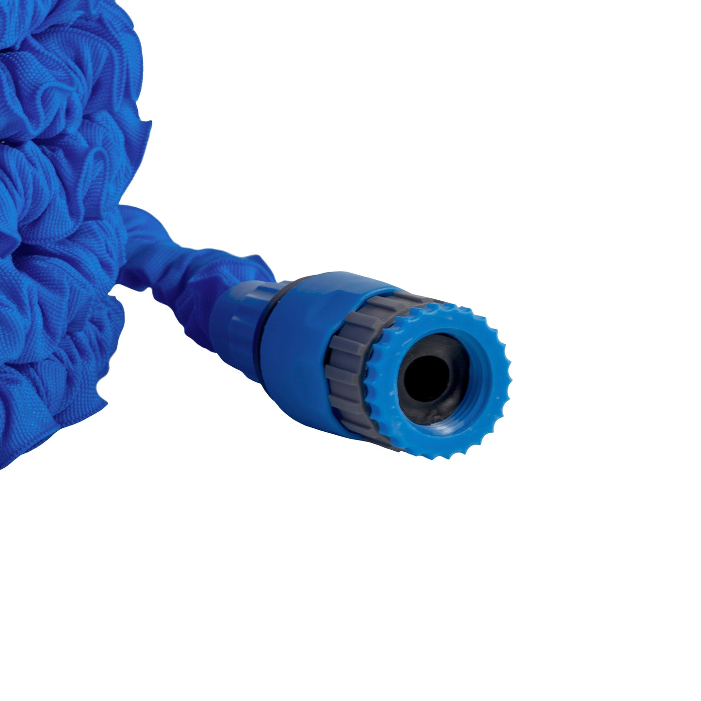 Blue expanding hose tip with toothed grip ring and dark central outlet
