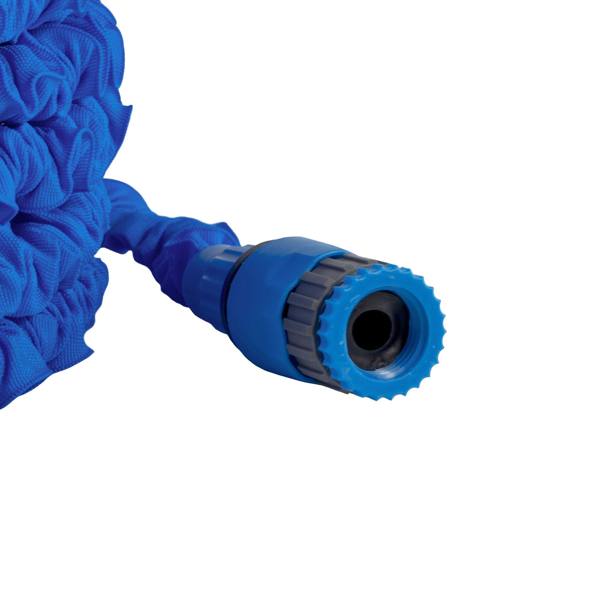 Blue expanding hose tip with toothed grip ring and dark central outlet