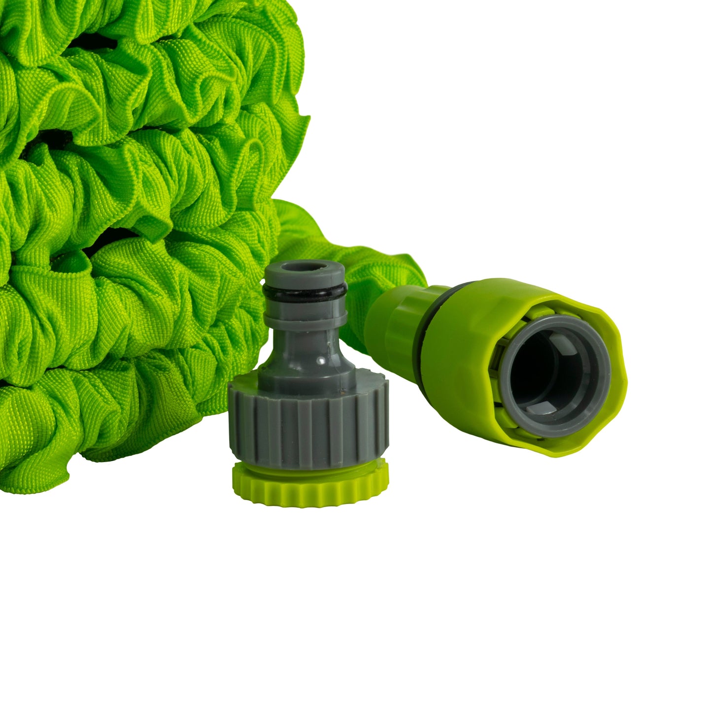 Lime expandable trick hose with green nozzle and grey coupling connector
