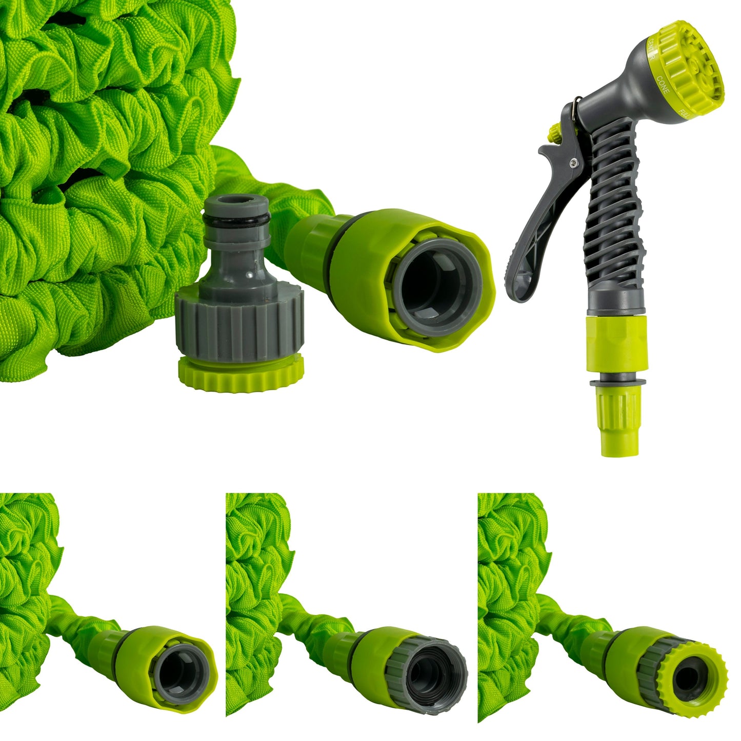 Lime trick hose set with green nozzle parts, grey connector and spray gun