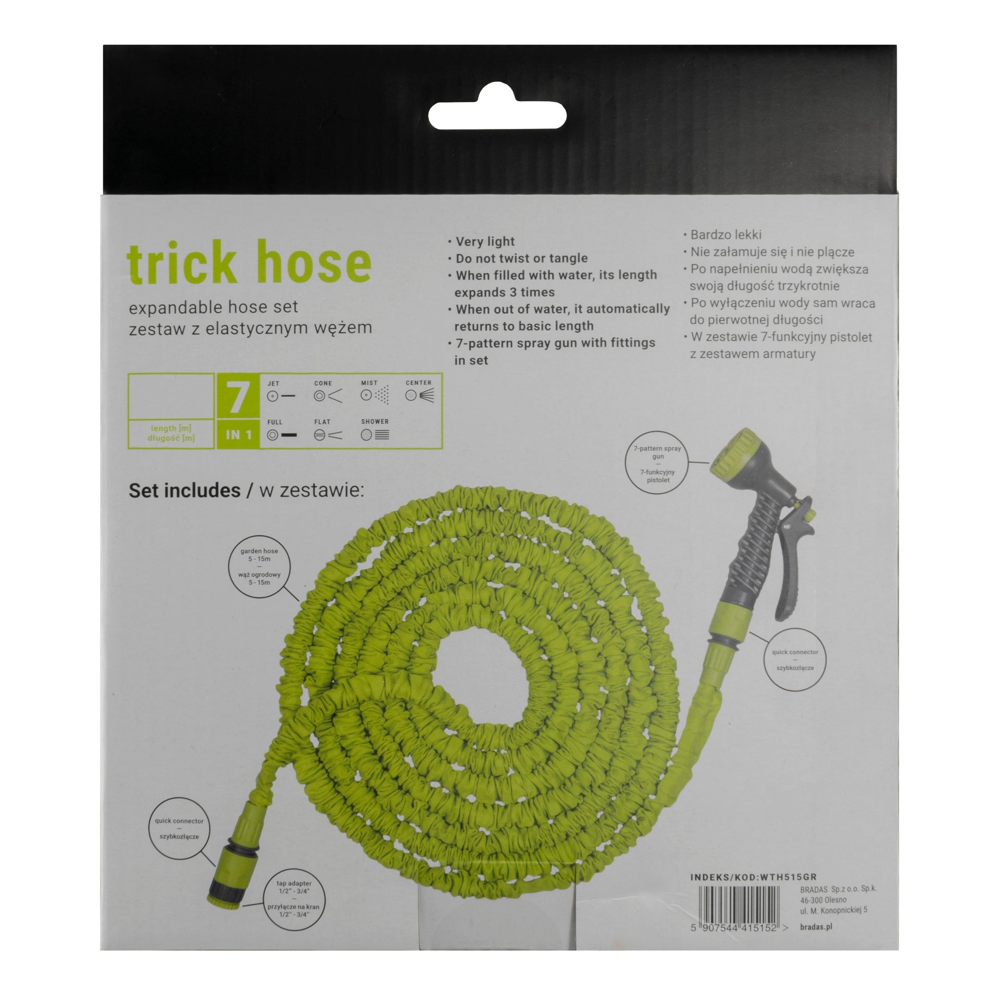 Trick hose set box back with lime hose diagram and spray gun graphic