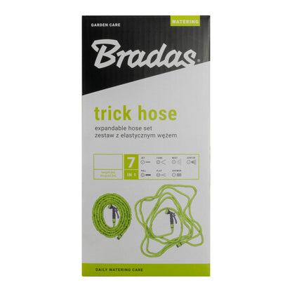 Bradas trick hose set box with lime hose loop and watering kit icons