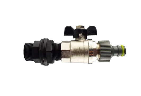 1" BSP water butt fitting: metal bib valve with quick-connect outlet