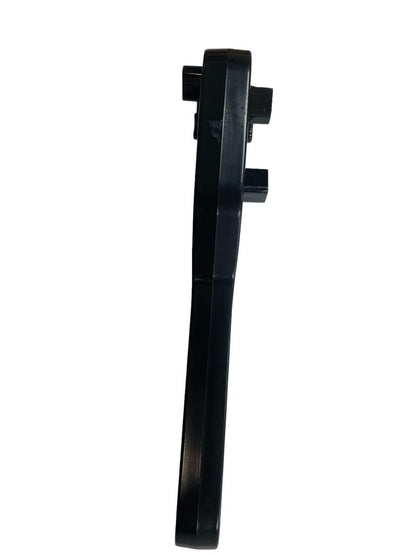 Side view of universal drum wrench handle with two projecting attachment tabs, black