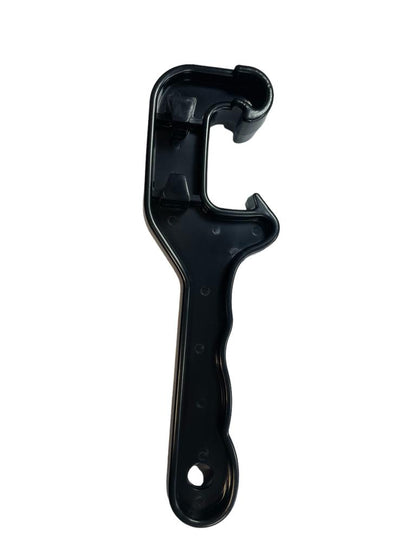 Universal drum wrench with U-shaped head, top notch detail, and grip hole on handle