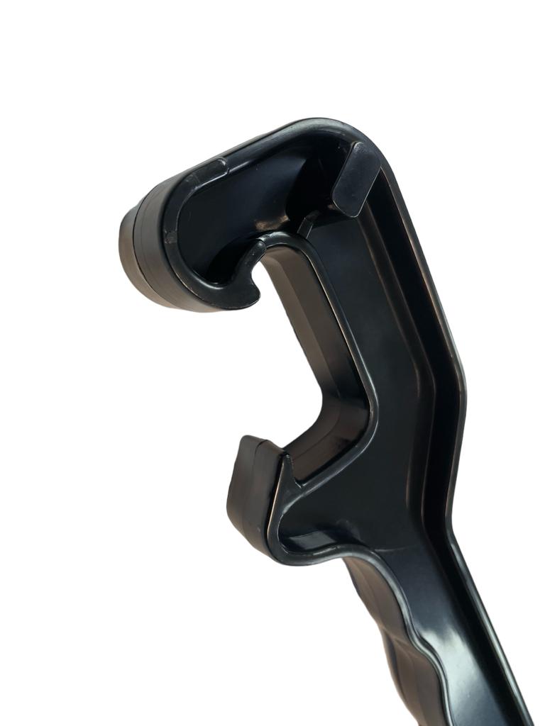 Close view of universal drum wrench lever head and connector pins, black