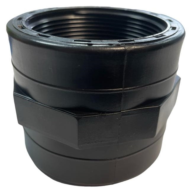 PP Socket 2" BSPF—black threaded socket, end view with internal grooves