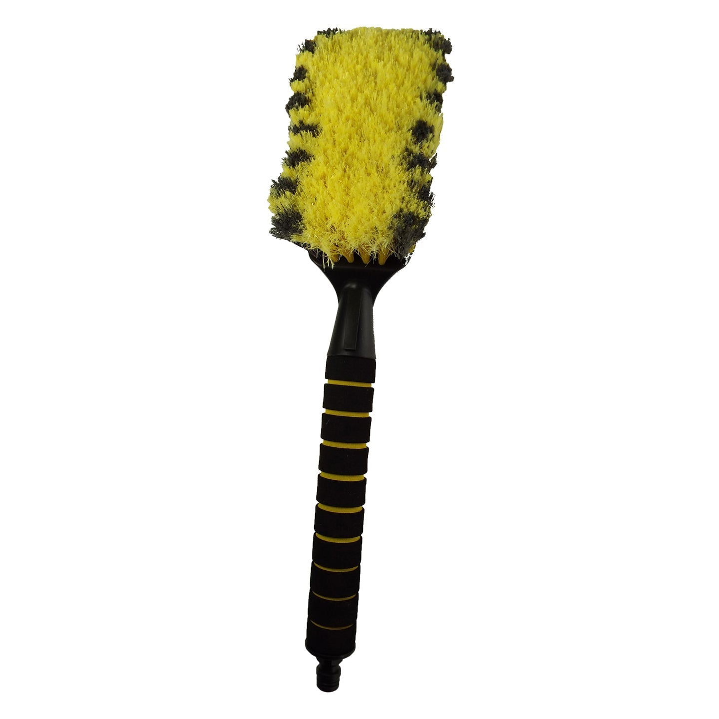 Yellow bristle cleaning brush head on black handle