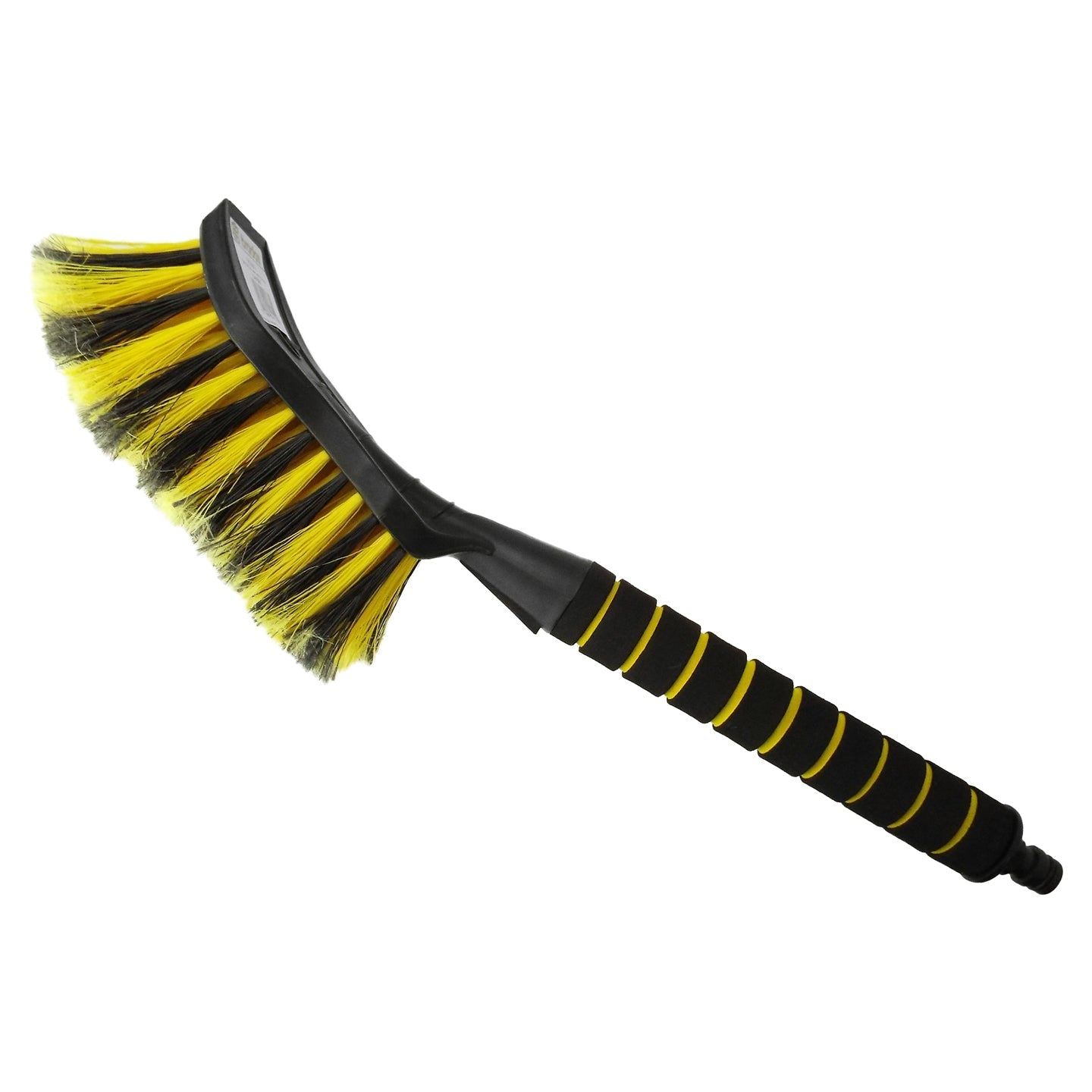 Yellow car cleaning brush with black handle and yellow bristles