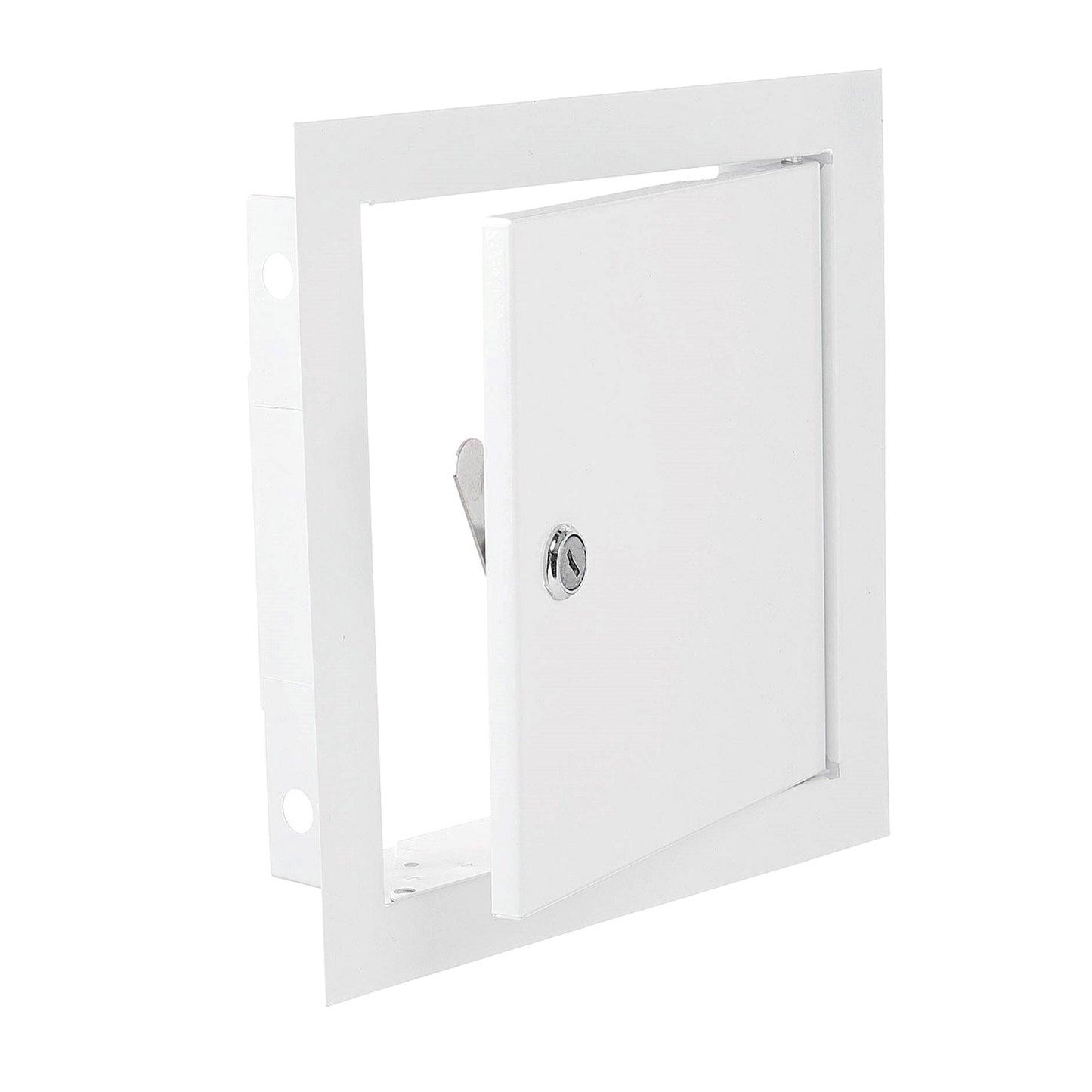 White access panel door with lock, 500mm x 500mm, closed front view