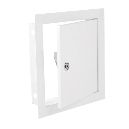 White access panel door with lock, 500mm x 500mm, closed front view