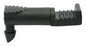 Black 4 mm barb drip emitter with angled outlet and ribbed grip ends
