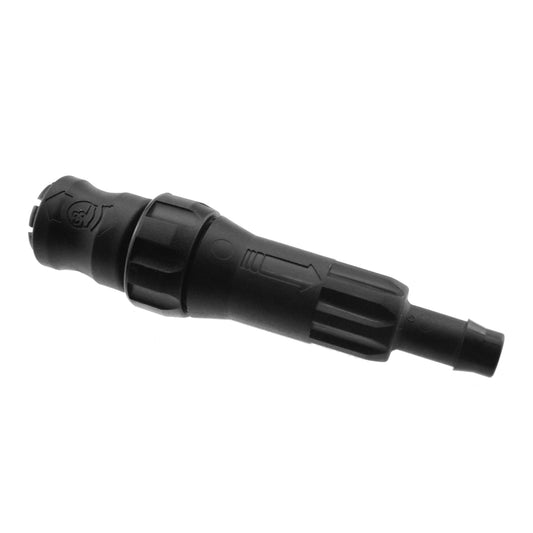 Snap-on filter 13mm barbed hose fitting, black plastic