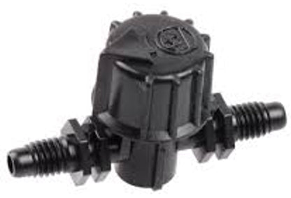 Close-up of Vari-Flow valve top with raised logo and 10-32 UNF thread port