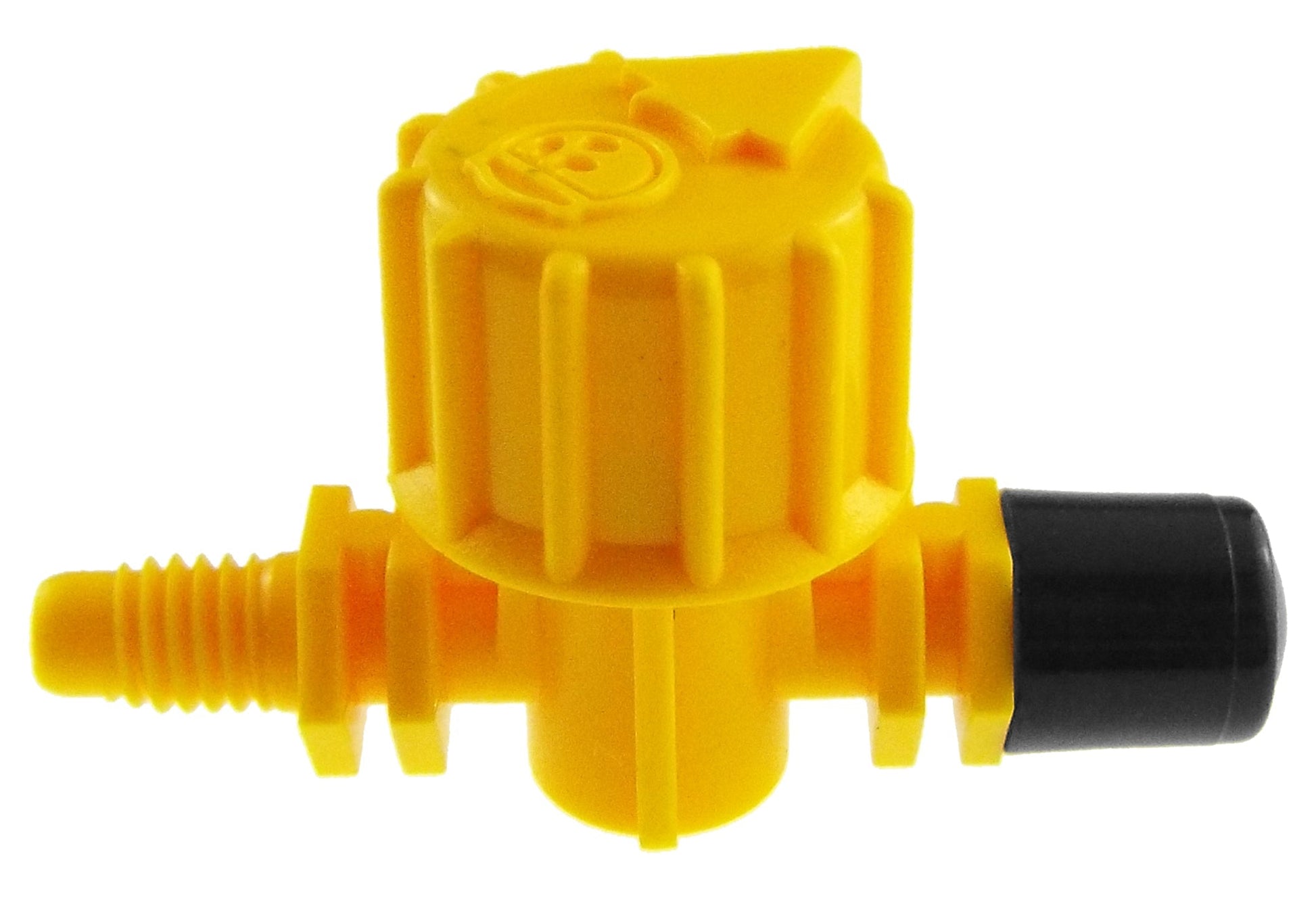 Yellow sprayer nozzle insert with black end cap and threaded connector