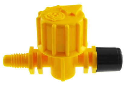 Yellow sprayer nozzle insert with black end cap and threaded connector