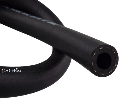 Fuel/oil hose end view, black rubber with interior opening, braided outer texture