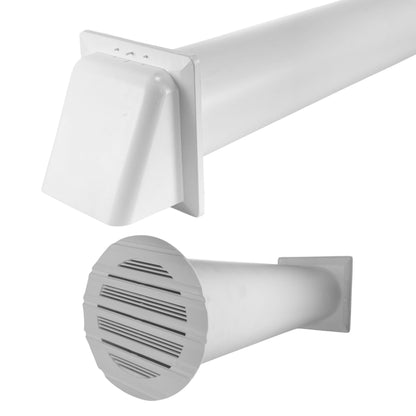 White round external wall ventilation vent with louvered grille and mounting flange