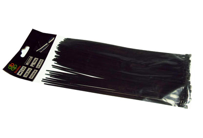 Black cable ties in a sealed pack, multiple 200mm ties