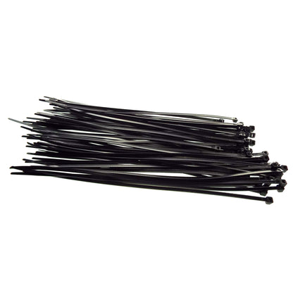 100 black cable ties, 2.5 x 100 mm, bundled in a stack