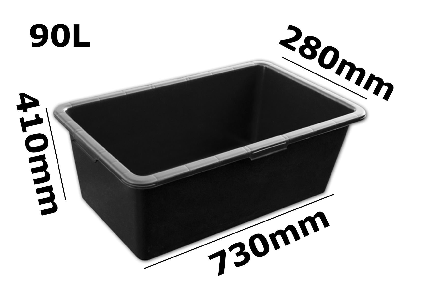 Mixing Tub 90L size diagram: 730 mm x 280 mm x 410 mm