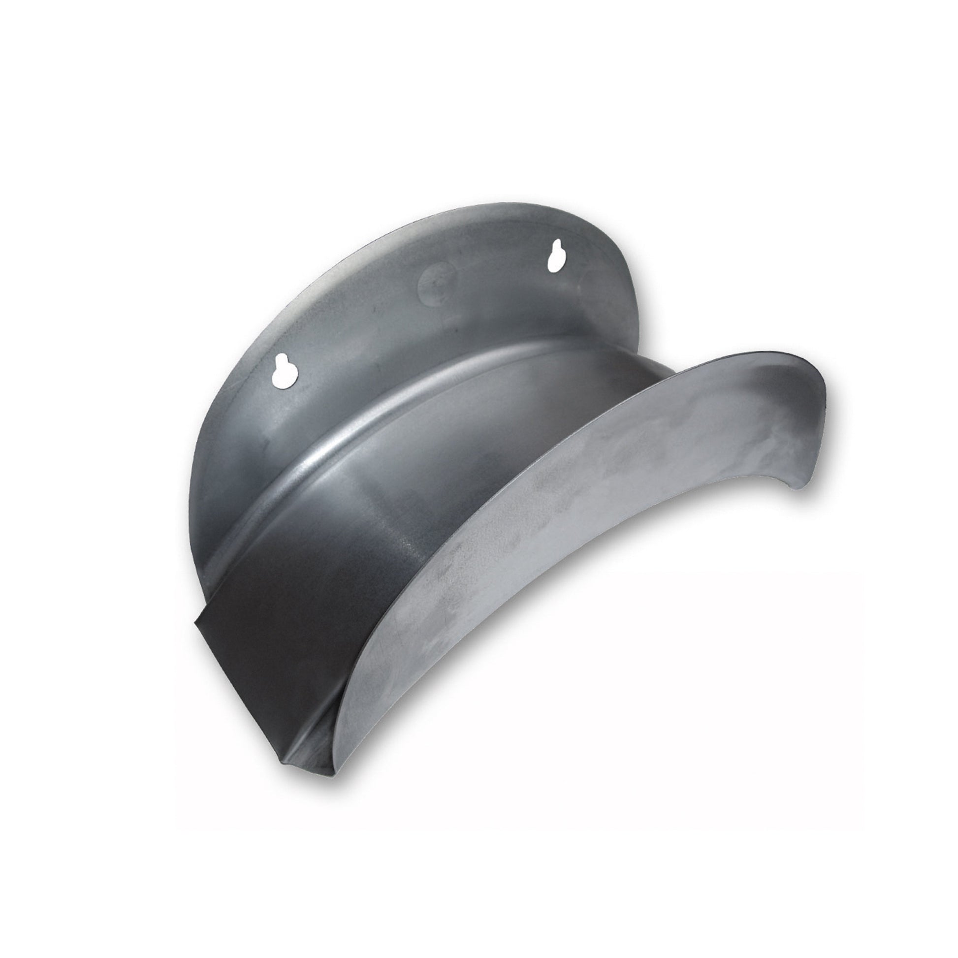 Metal hose hanger bracket, curved galvanized metal with mounting holes