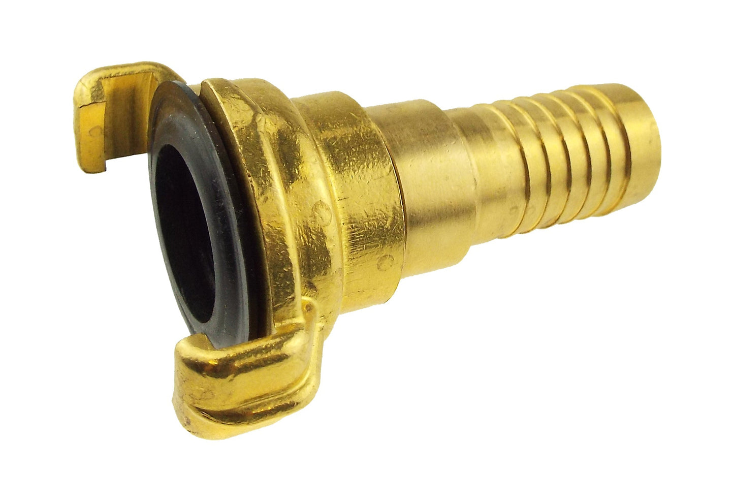 Brass 3/4" swivel hose connector with barbed thread and rubber seal