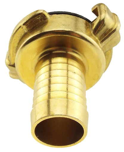 Brass 1-inch hose fitting, threaded inlet end and polished claw grips
