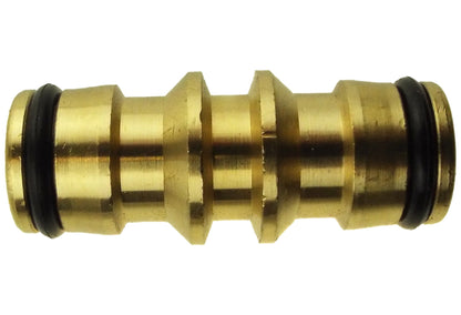 Two way male snap-on brass connector, close view of the connector ridges