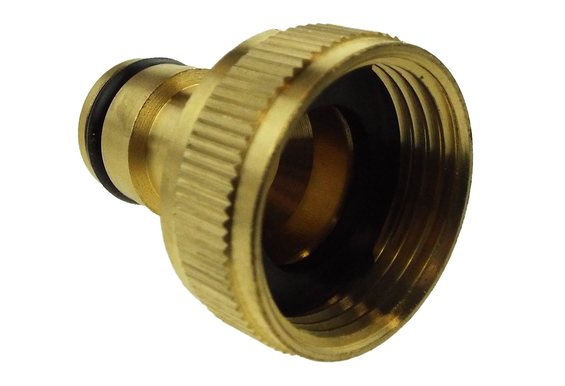 Tap connector snap-on male 3/4" BSPF brass coupler end with black seal