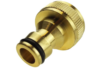 Tap connector snap-on male 3/4" BSPF brass with ridged grip head and O-ring