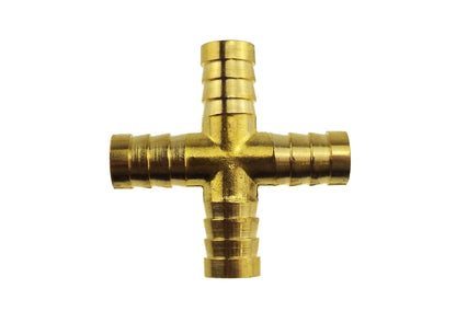 Brass cross joiner 6mm, cross-shaped brass fitting with barbed ends