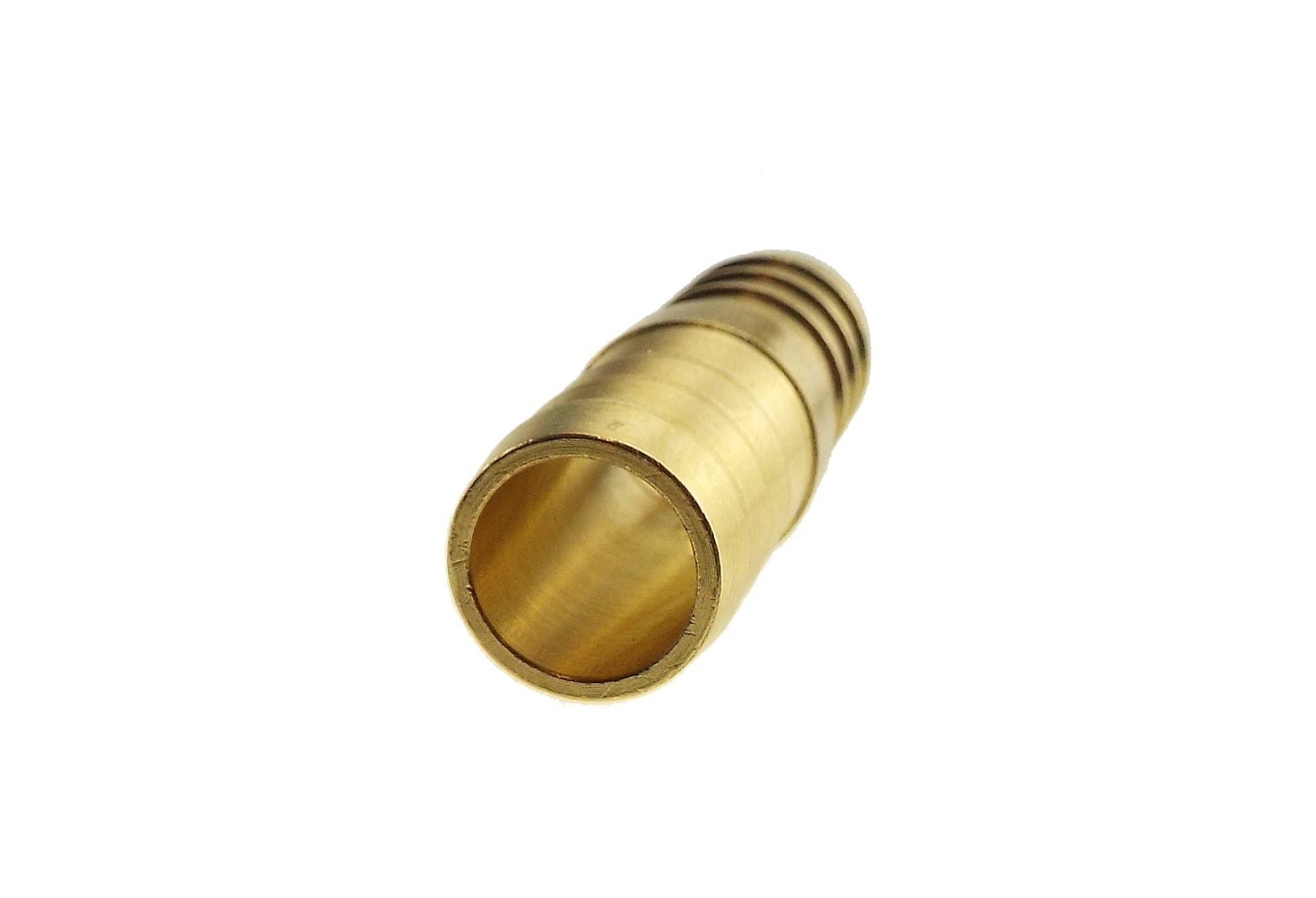 Brass straight joiner, 6mm, end view of open bore and threads