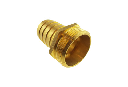 Brass straight joiner 25mm barb with internal channel and external screw threads
