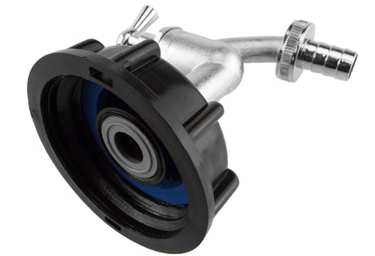 Black IBC cap base with 2" S60X6 opening, chrome tap outlet fitting