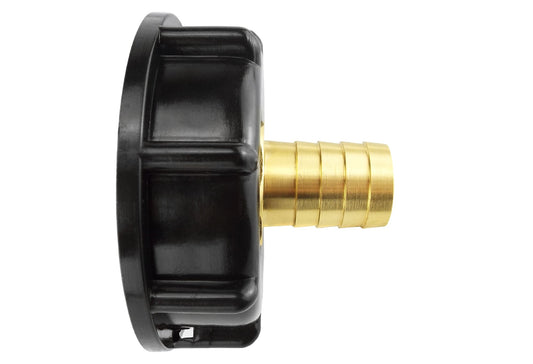 2in IBC S60X6 cap with 13mm brass barb, black body and barbed spout