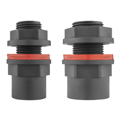 Water butt connector showing 1/2" BSPM and 1/2" BSPF sides, black with red seal