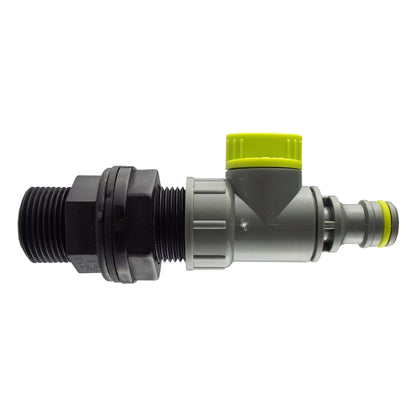 Drain kit plug fitting with 3/4" threads, grey body and lime green cap